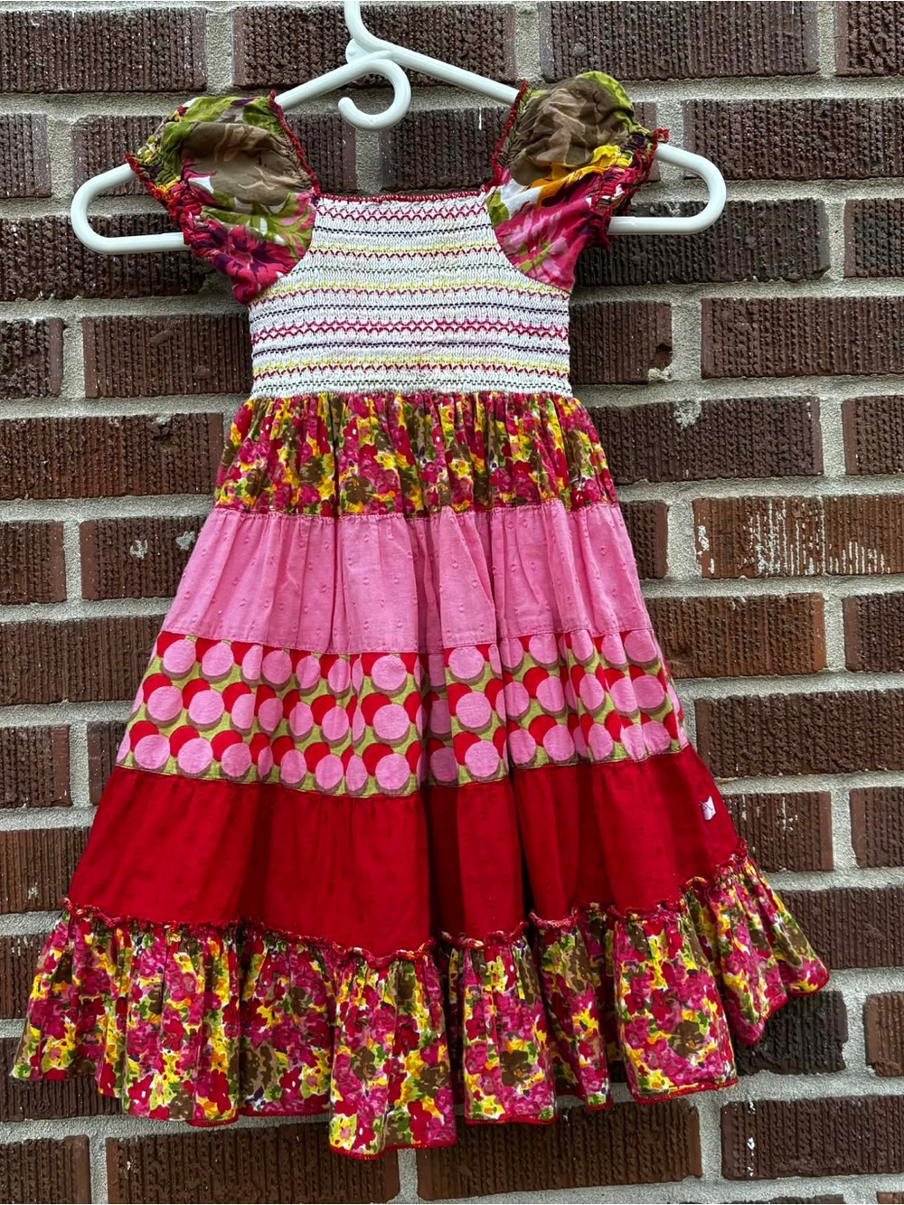 Cottagecore Peasant Bright Floral patchwork tiered runged Summer girls Dress 4